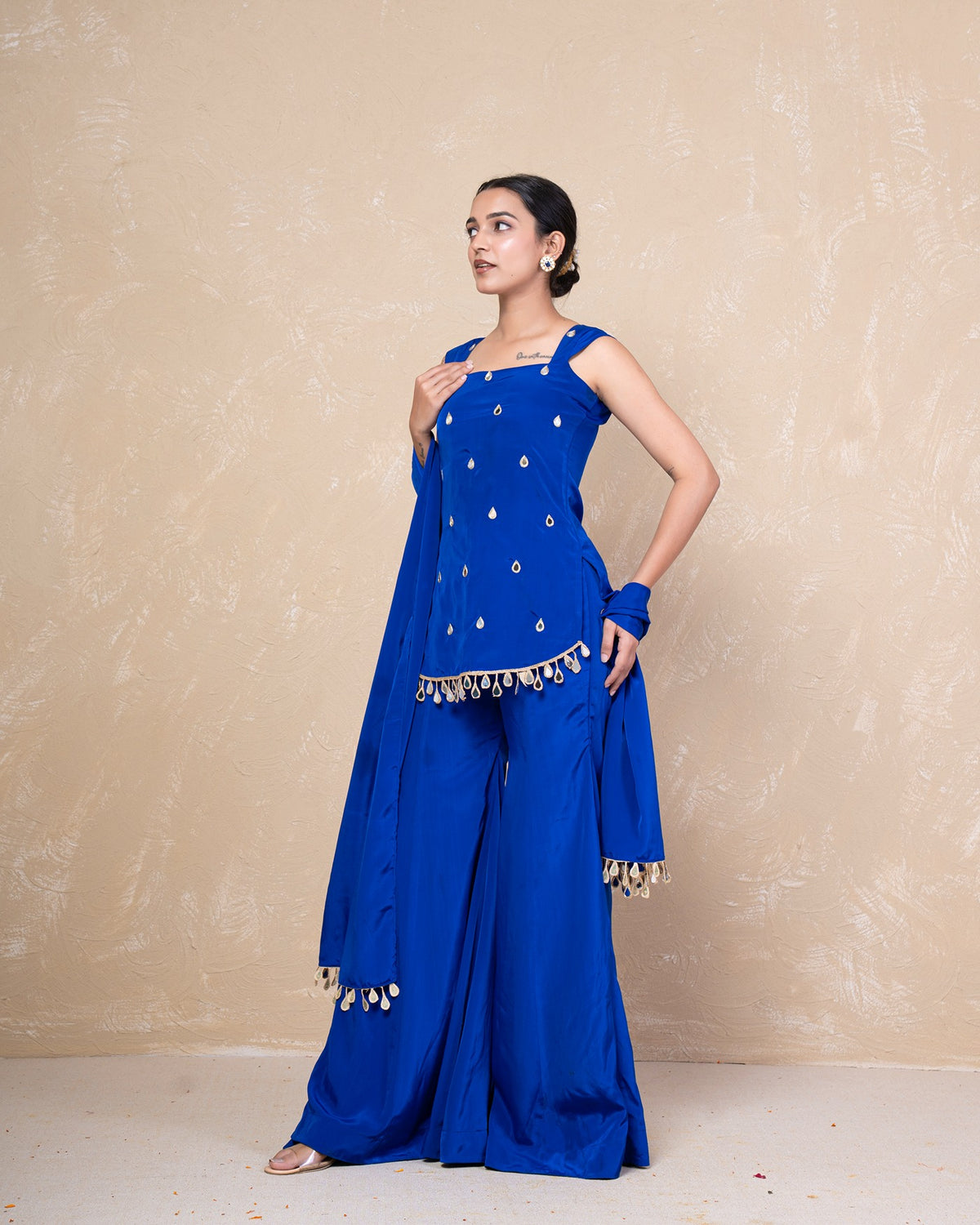 Reet Blue Mirrorwork Sharara Set