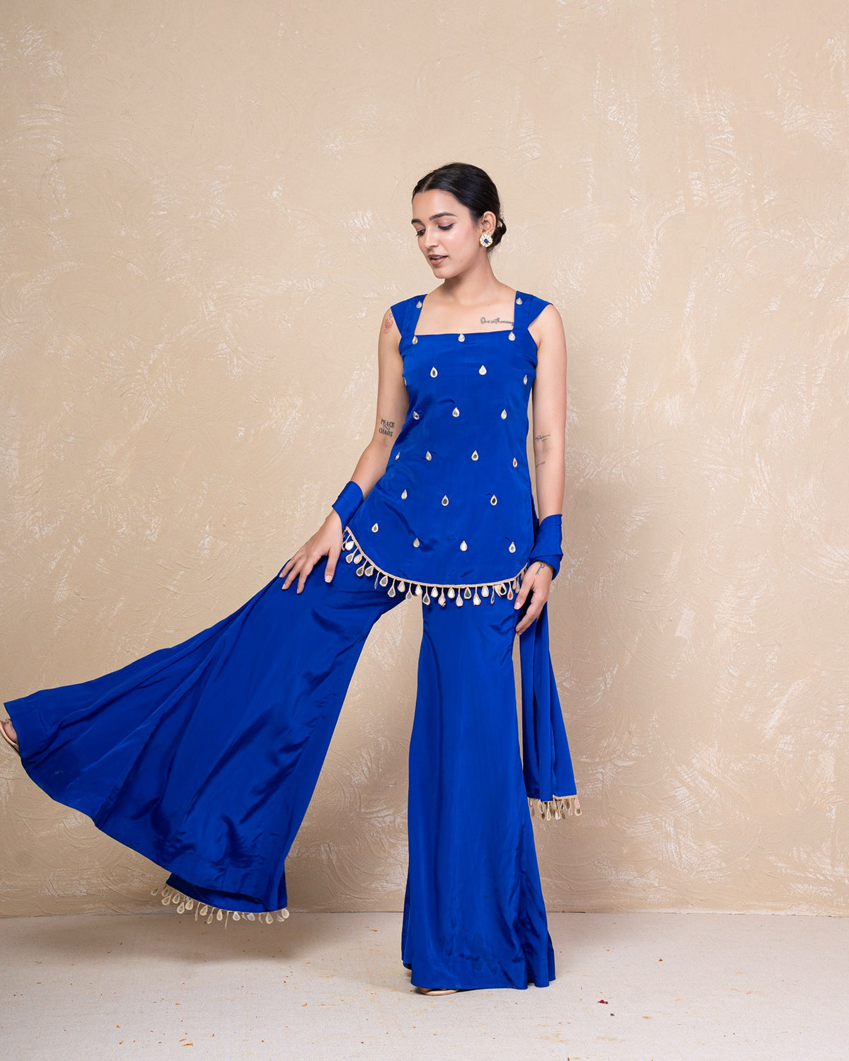 Reet Blue Mirrorwork Sharara Set
