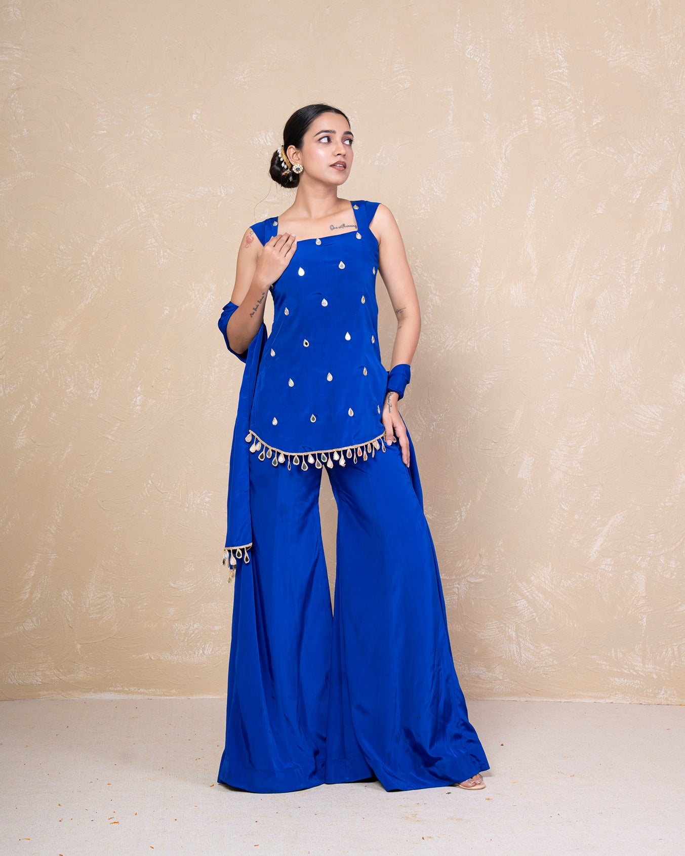 Reet Blue Mirrorwork Sharara Set