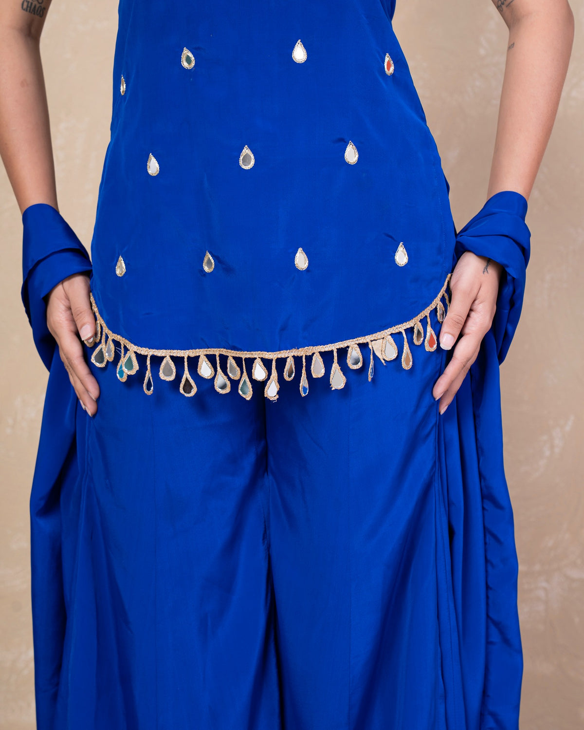 Reet Blue Mirrorwork Sharara Set