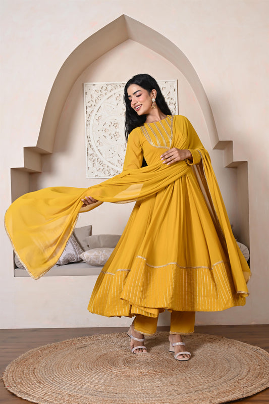 Avya mustard anarkali set