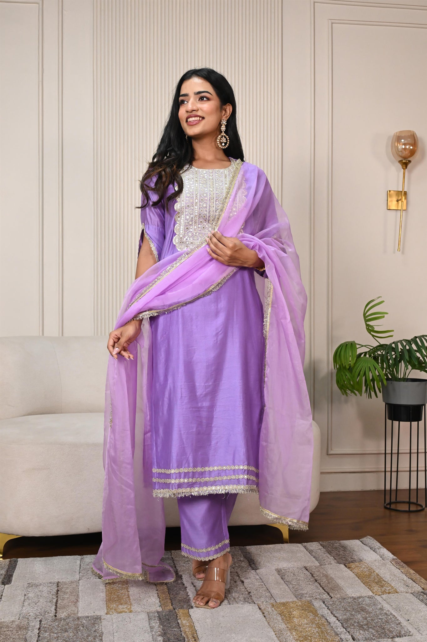 Advika lavender chanderi set