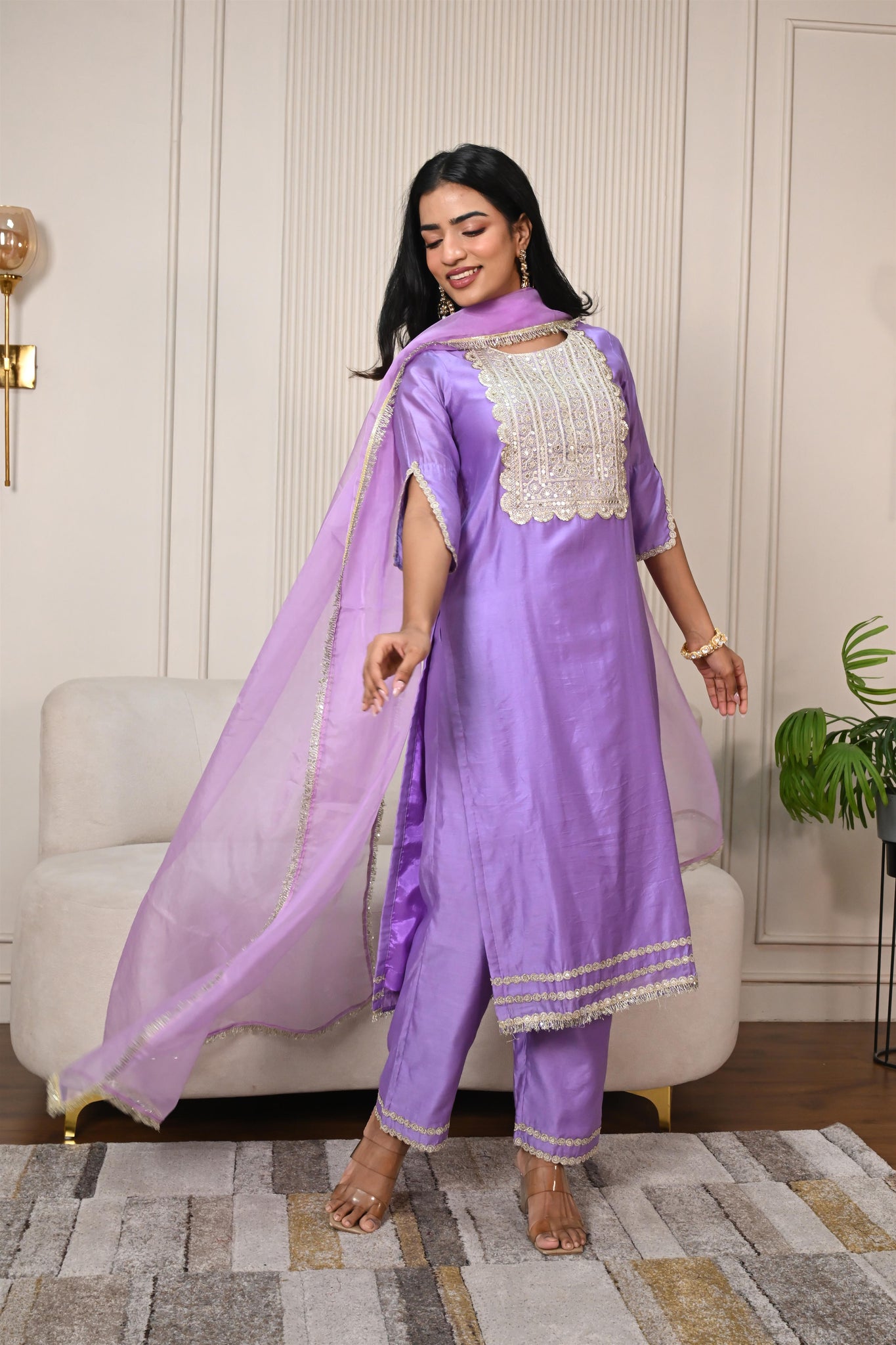 Advika lavender chanderi set