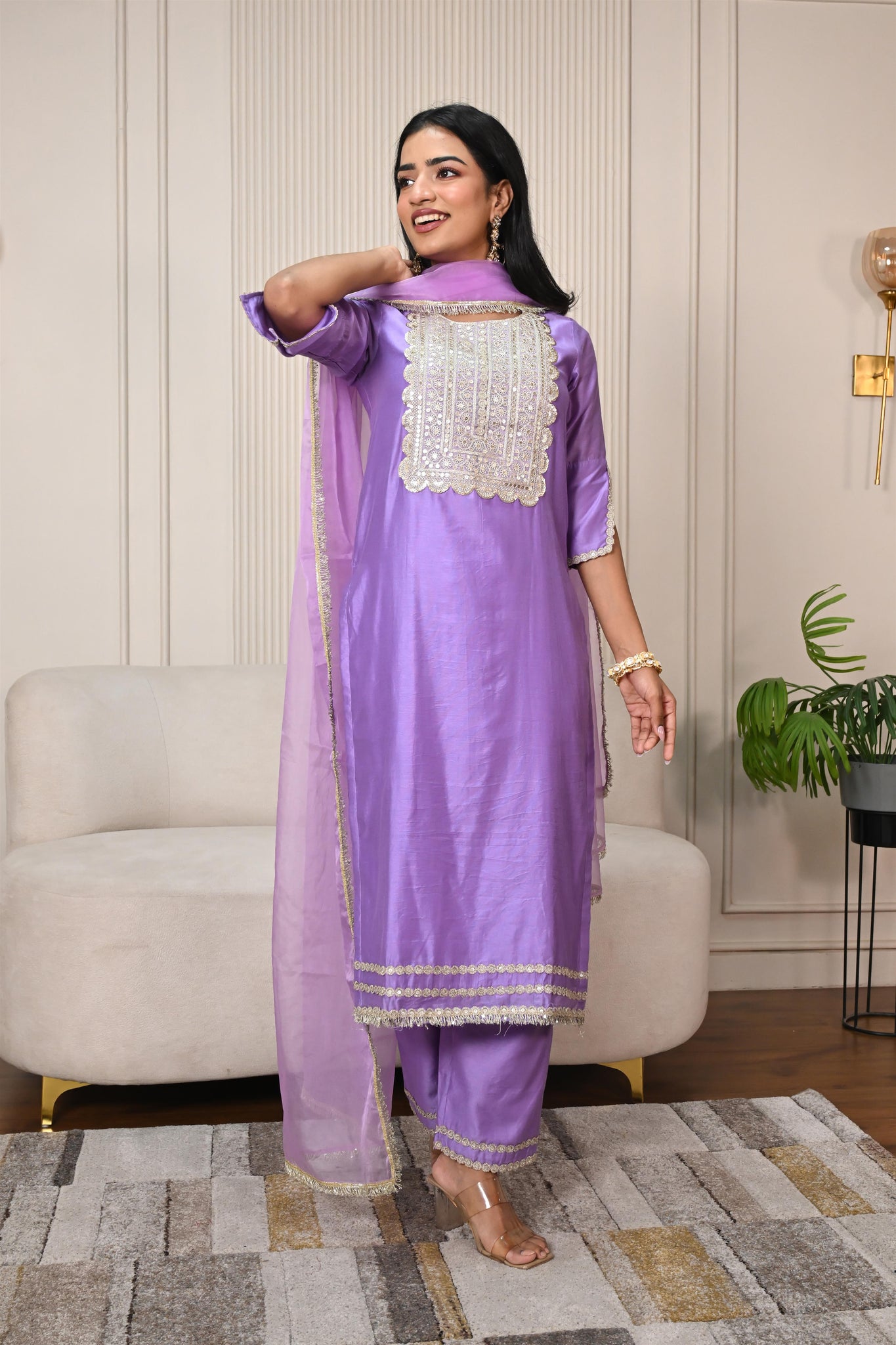 Advika lavender chanderi set
