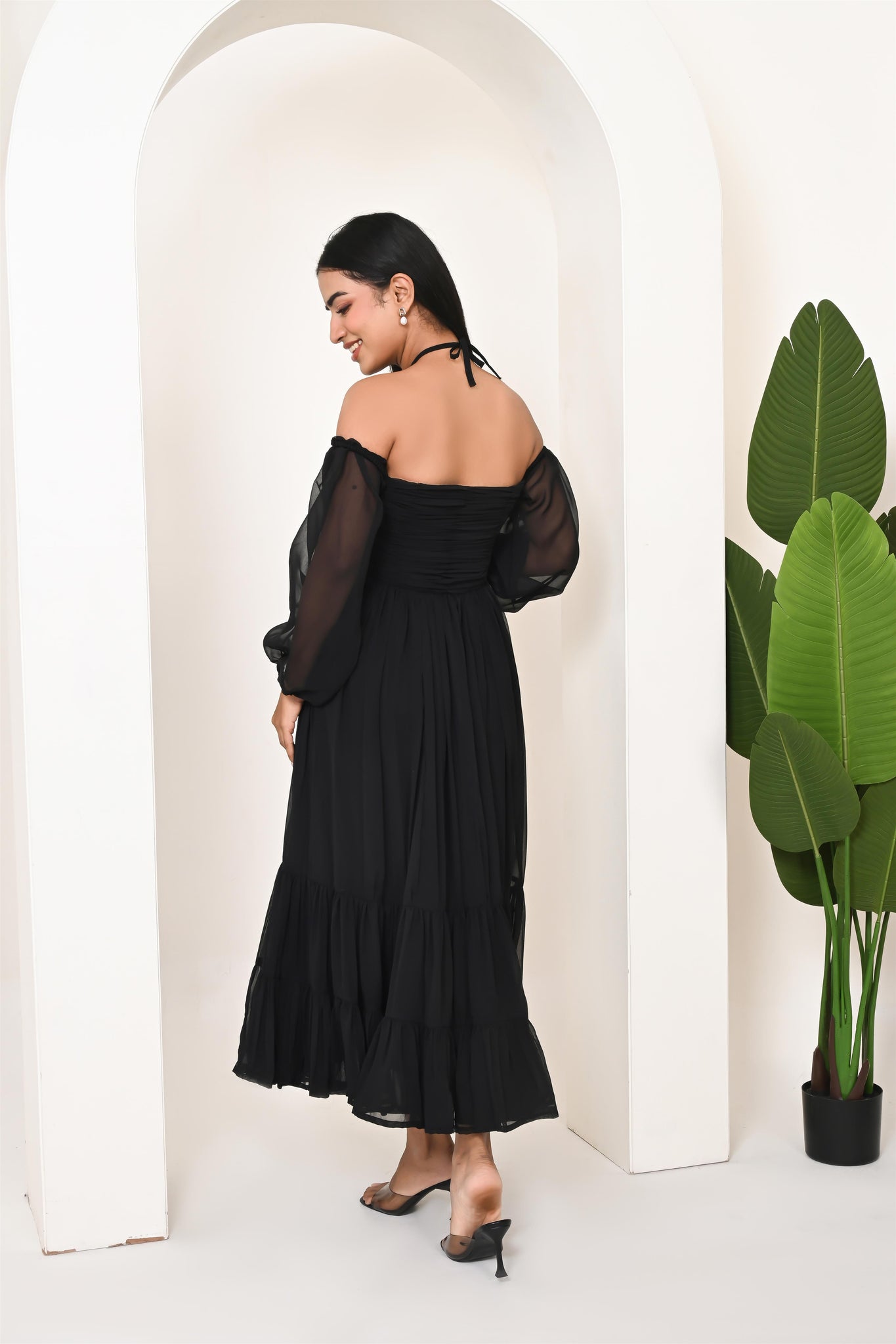 georgette black dress House OF CB Marcella Pleated Maxi Dress