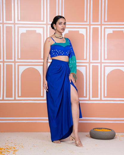 Anaita drape skirt with bandhani top