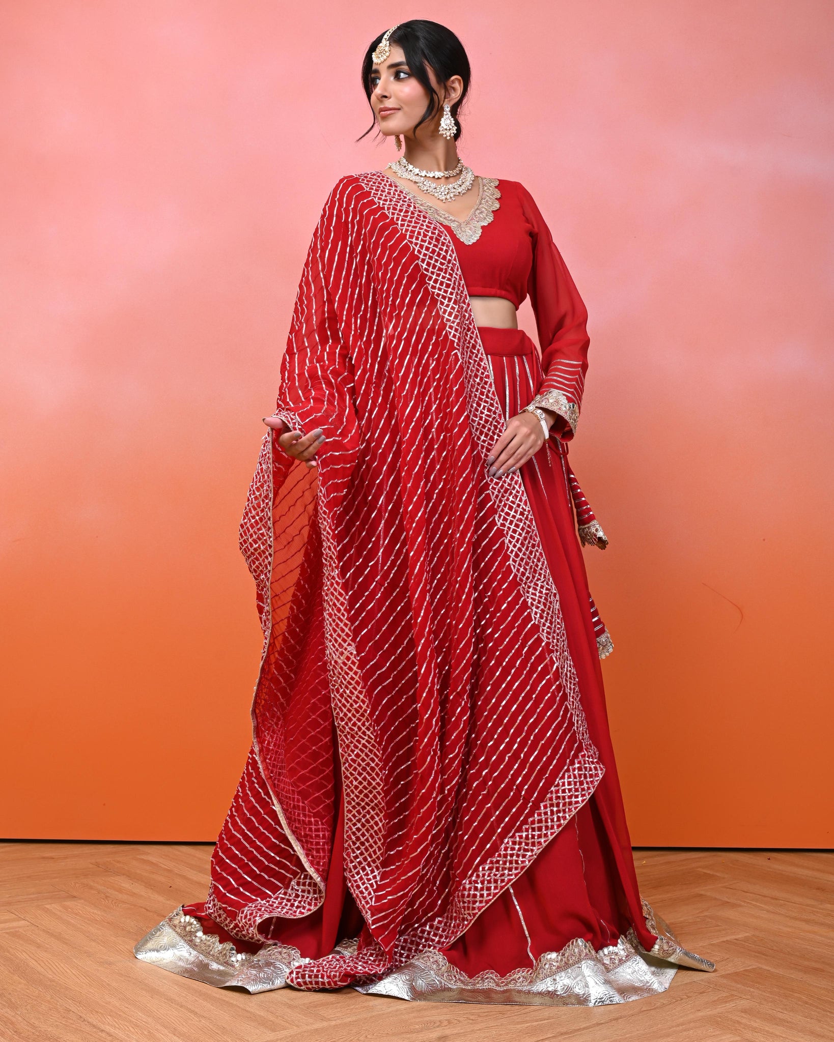 Sukhmani Red Georgette Lehanga Set
