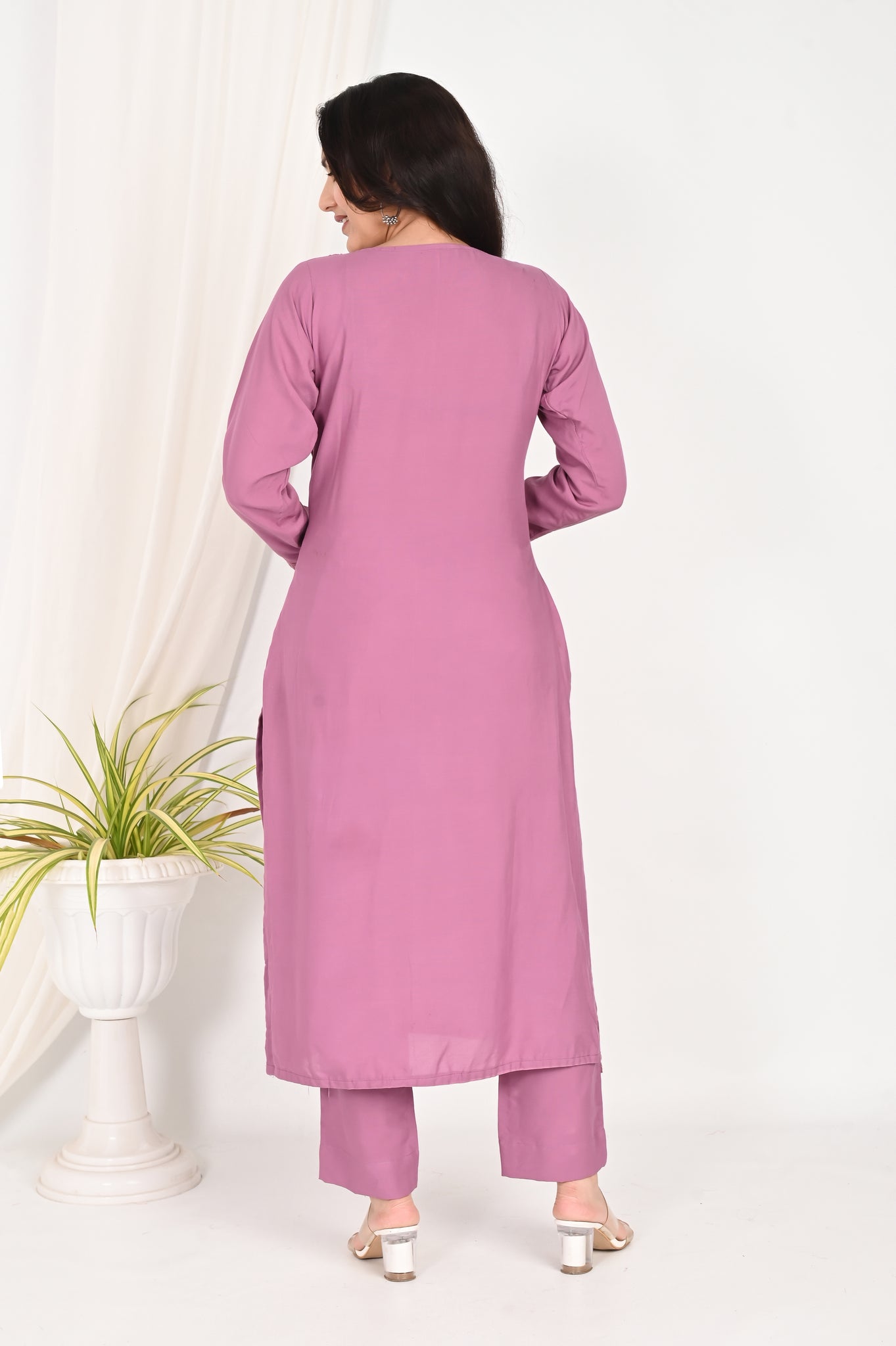 Purple embroidered kurta set