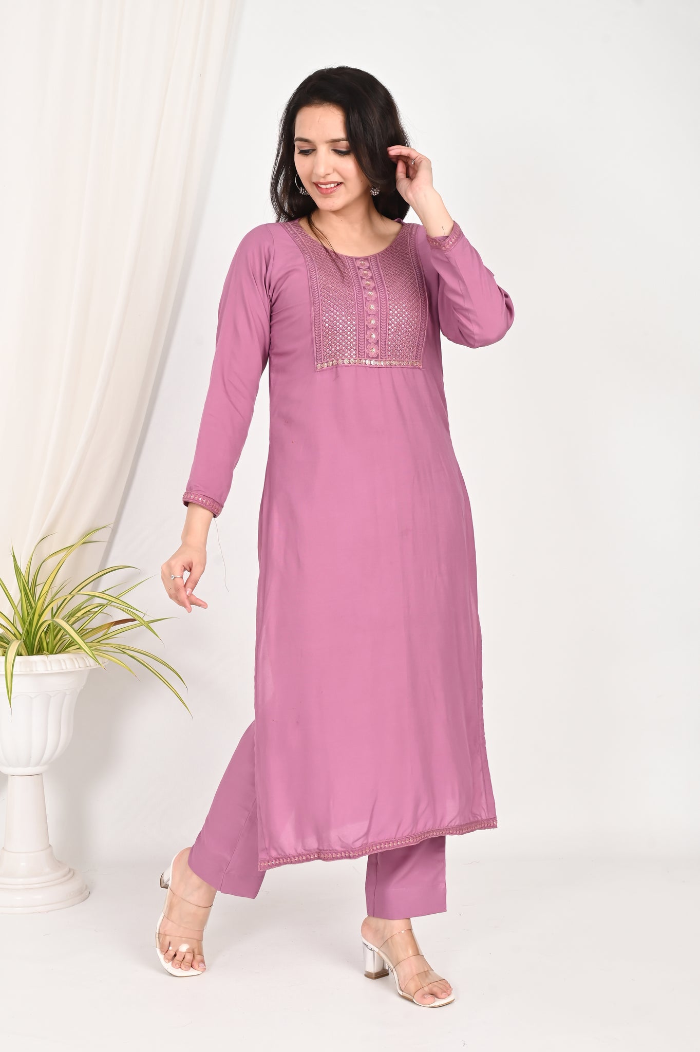 Purple embroidered kurta set