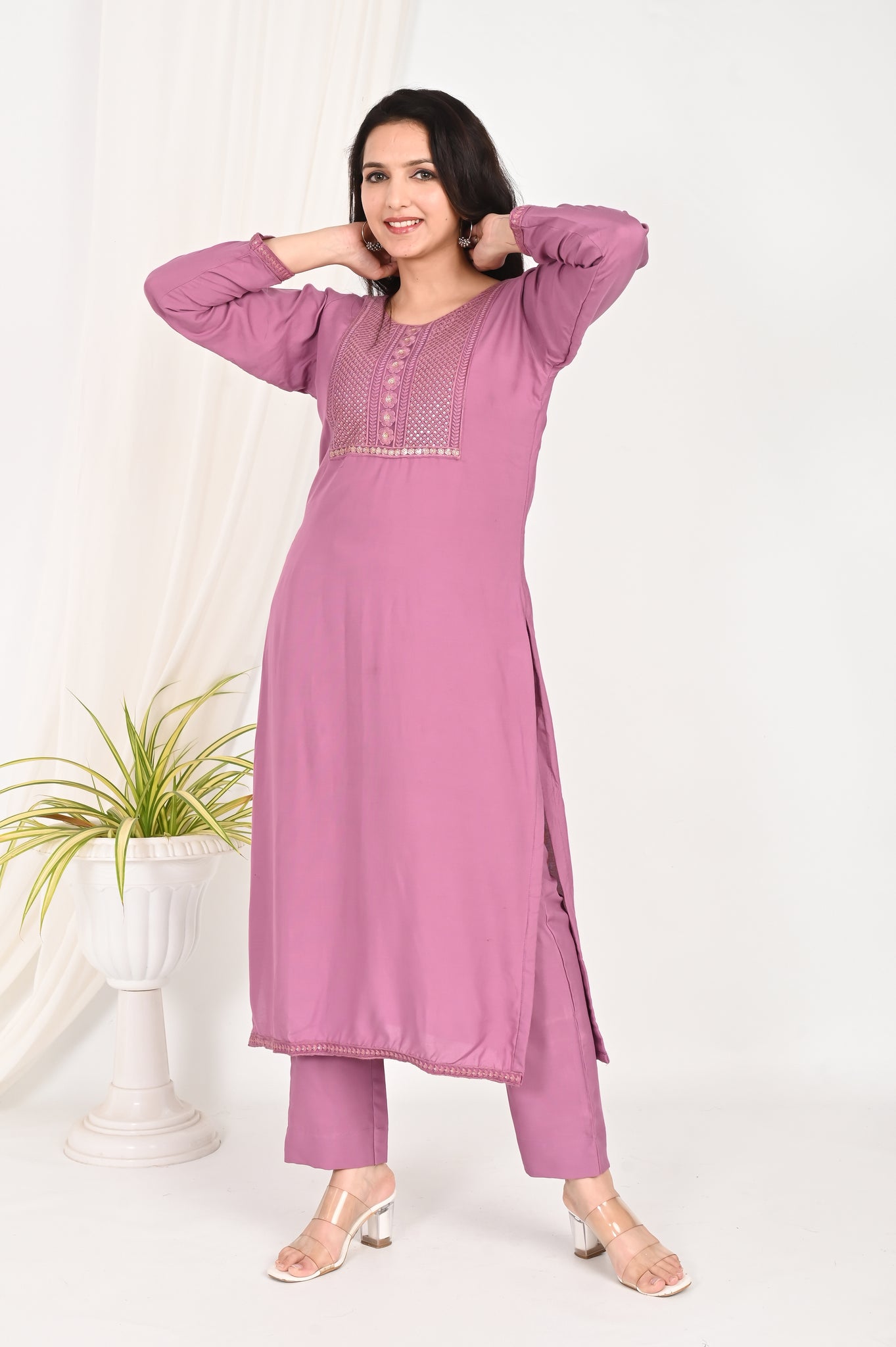 Purple embroidered kurta set
