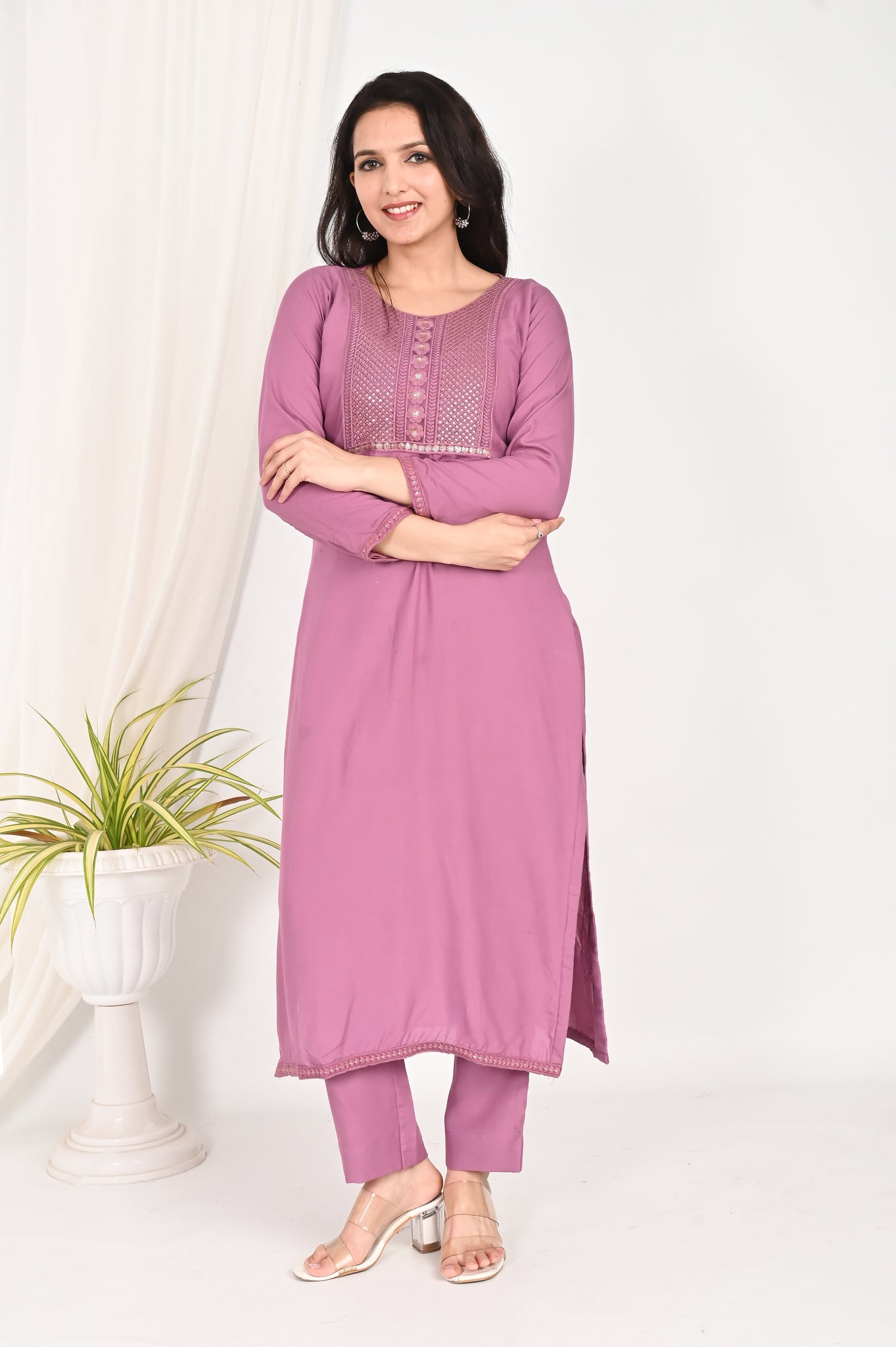 Purple embroidered kurta set