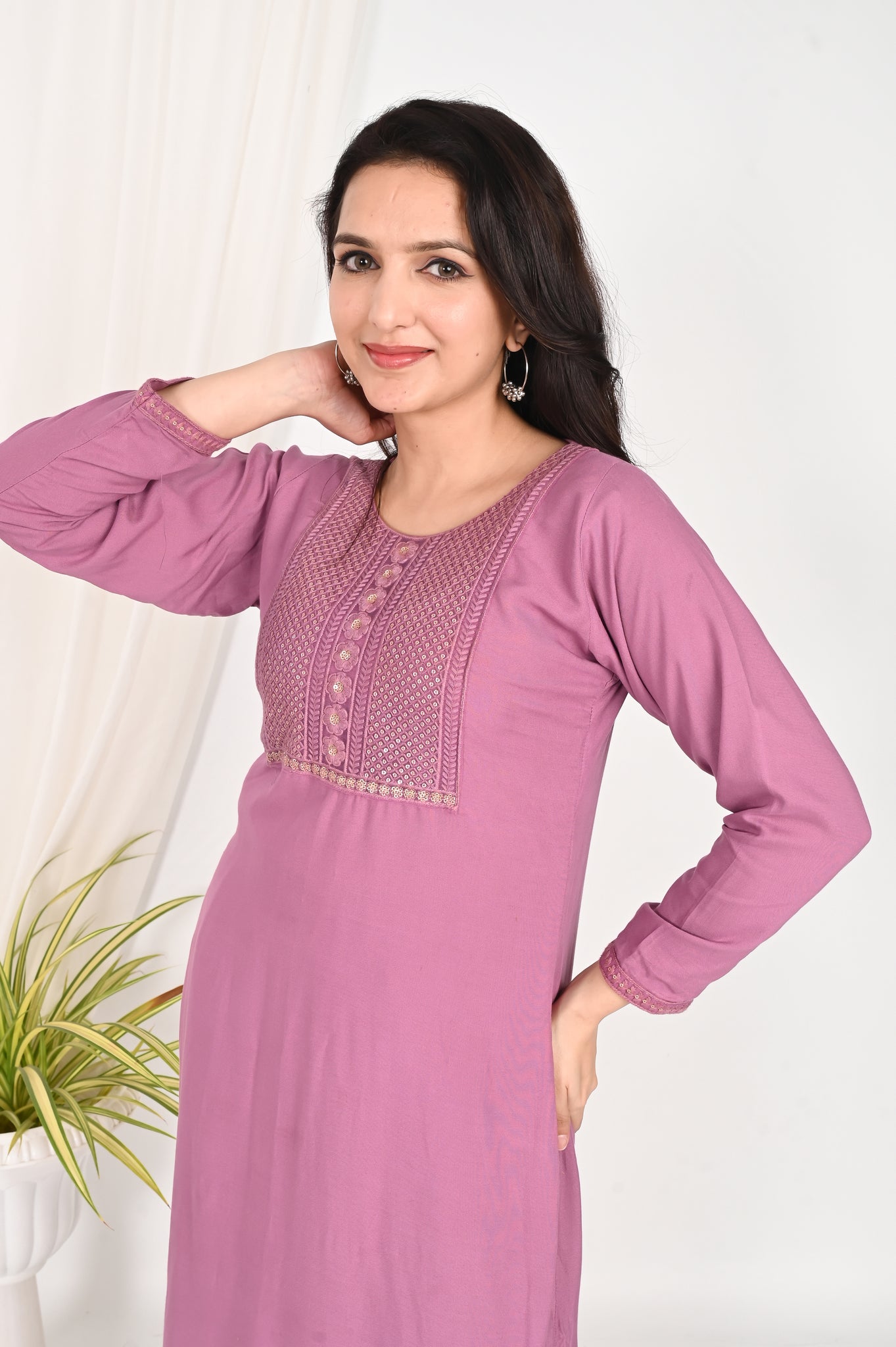 Purple embroidered kurta set