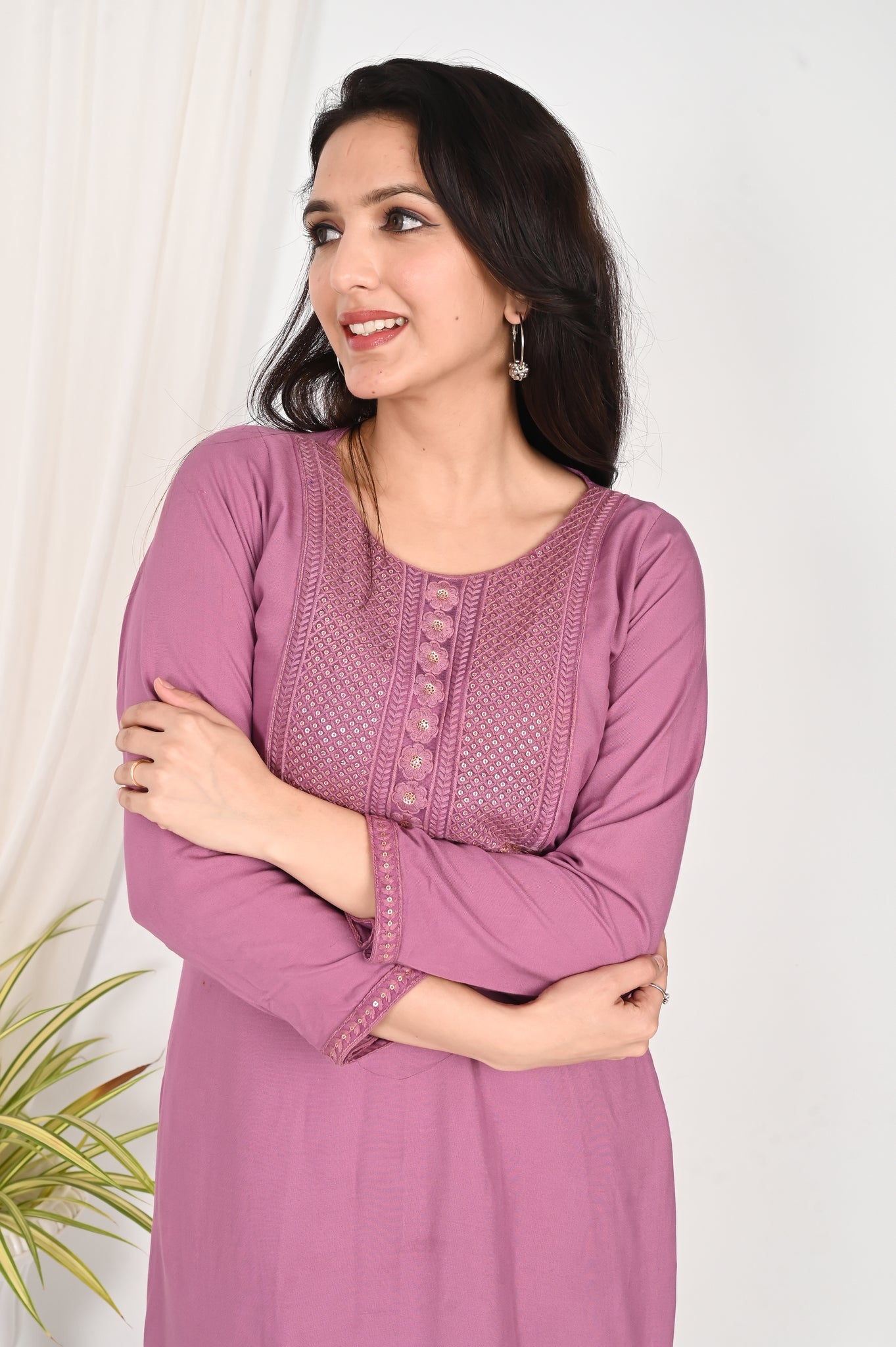 Purple embroidered kurta set