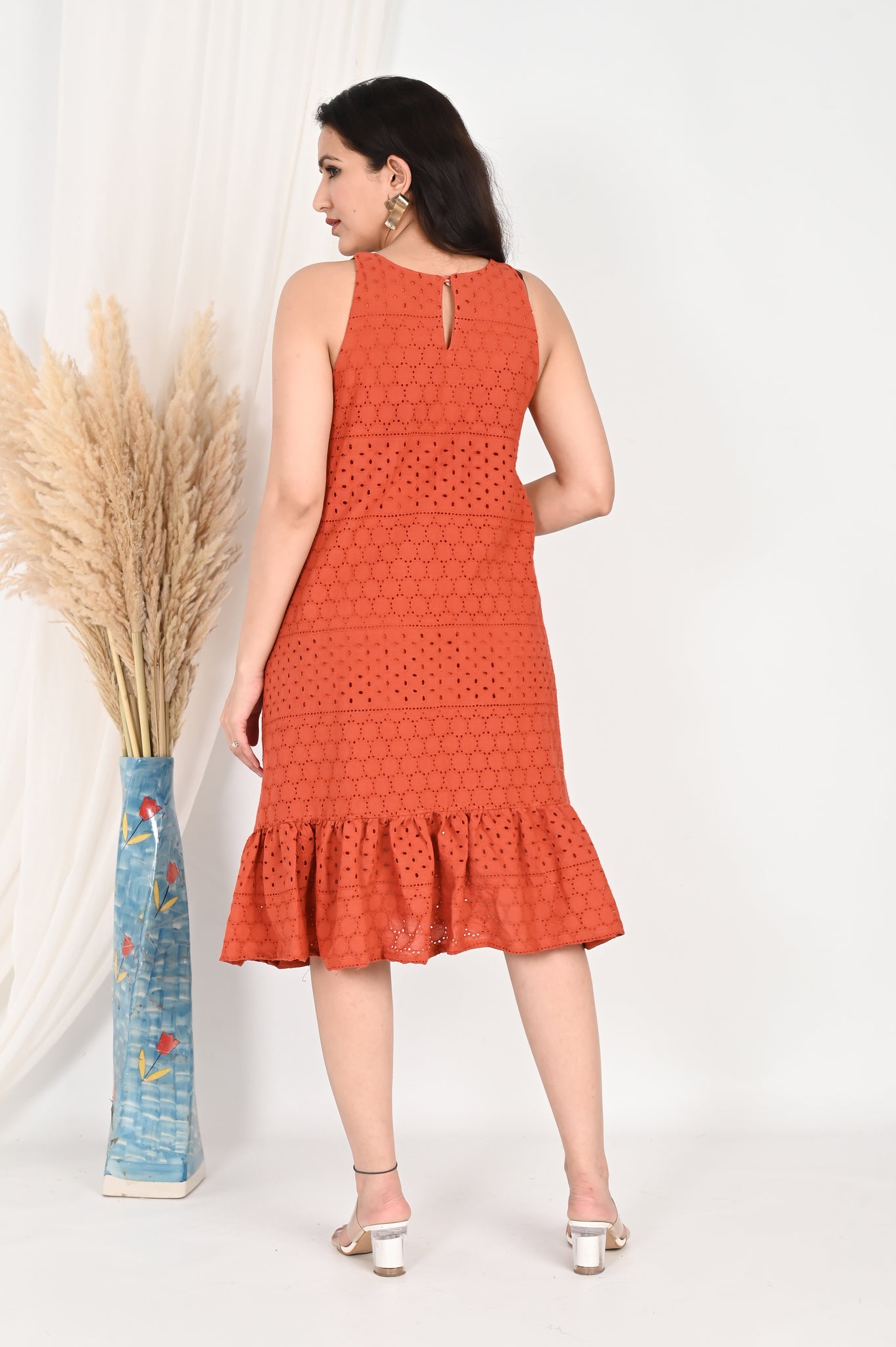 Ela rust schiffly dress