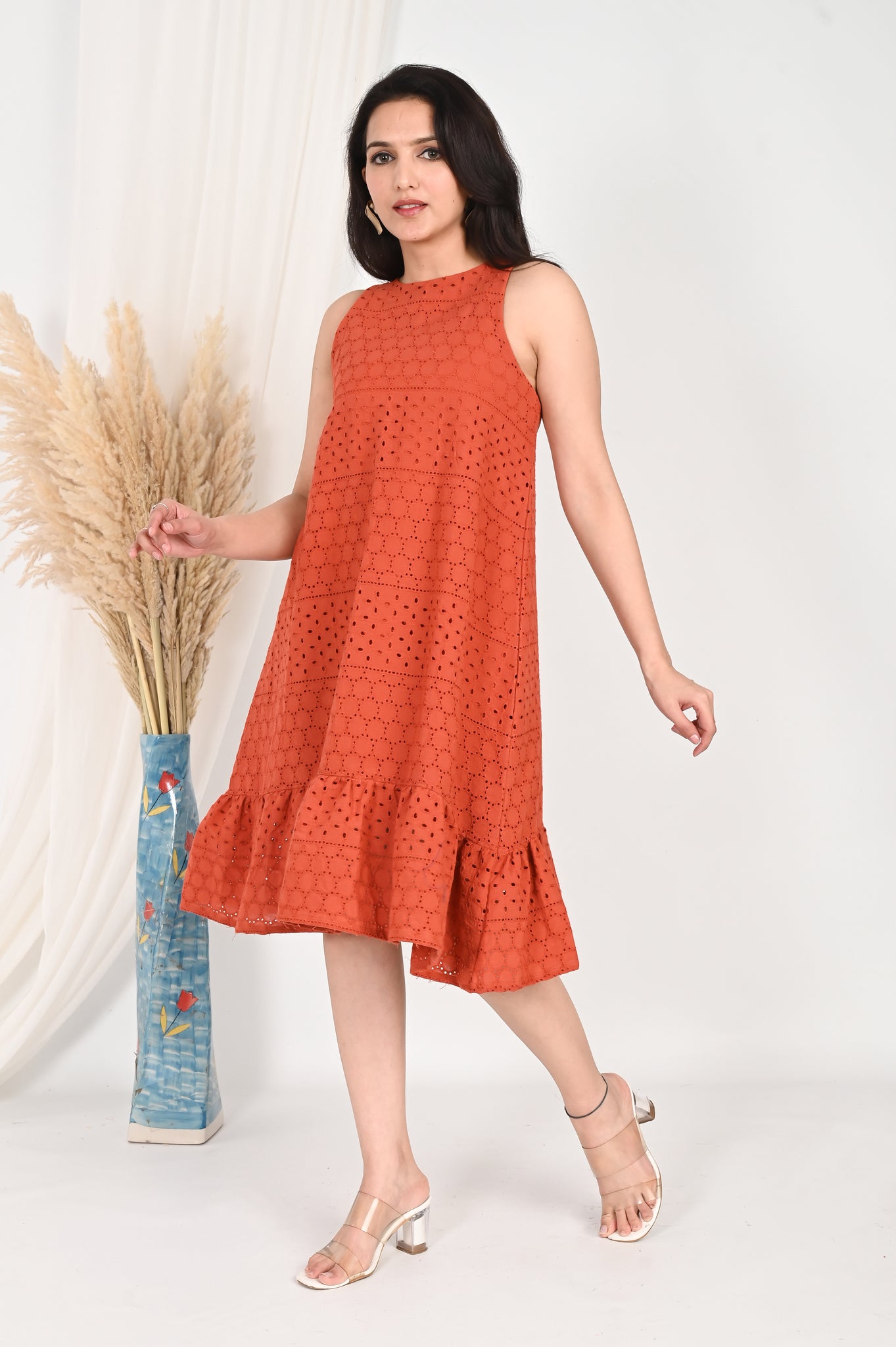 Ela rust schiffly dress