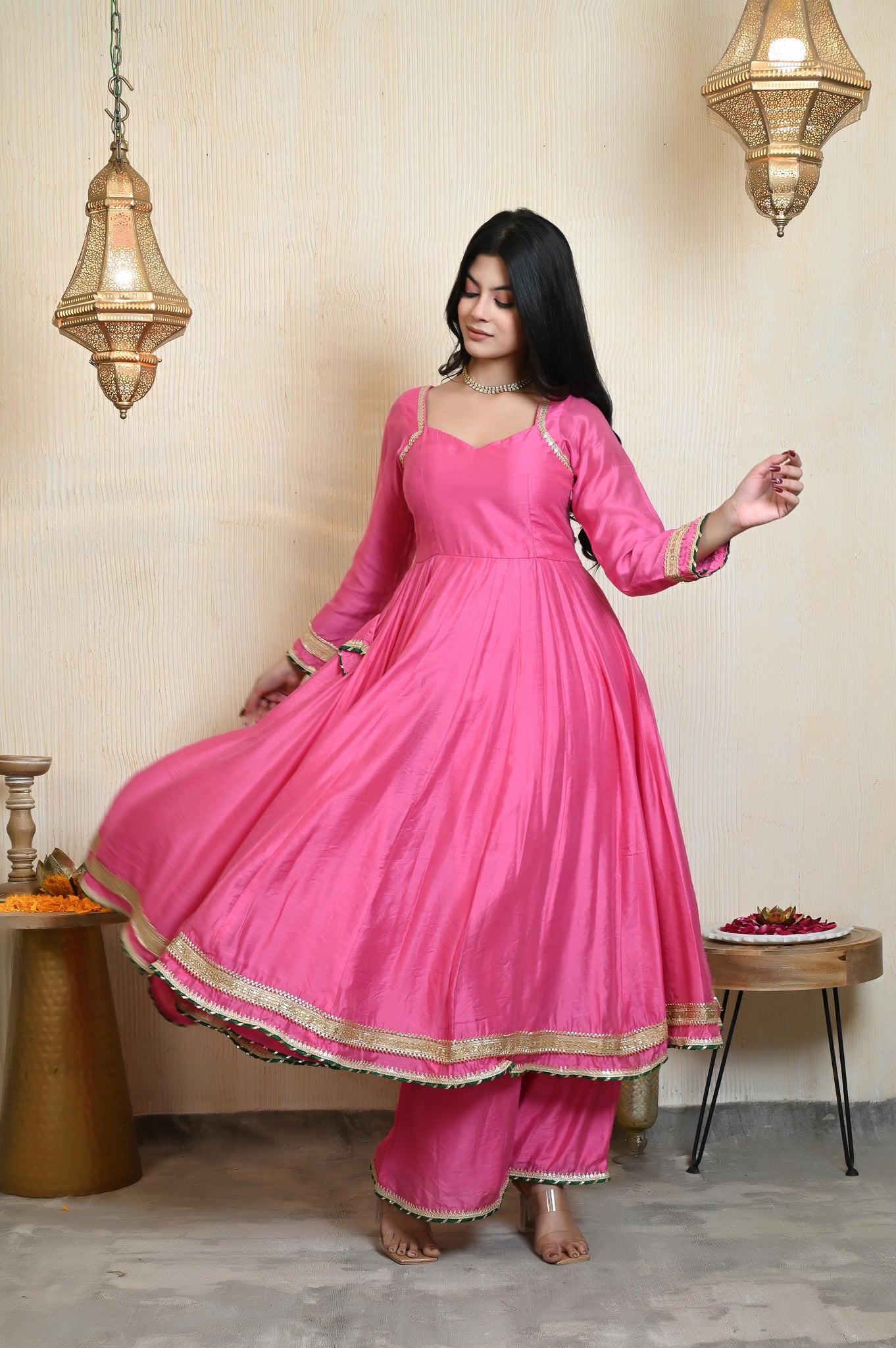 Pranavi Chanderi anarkali set