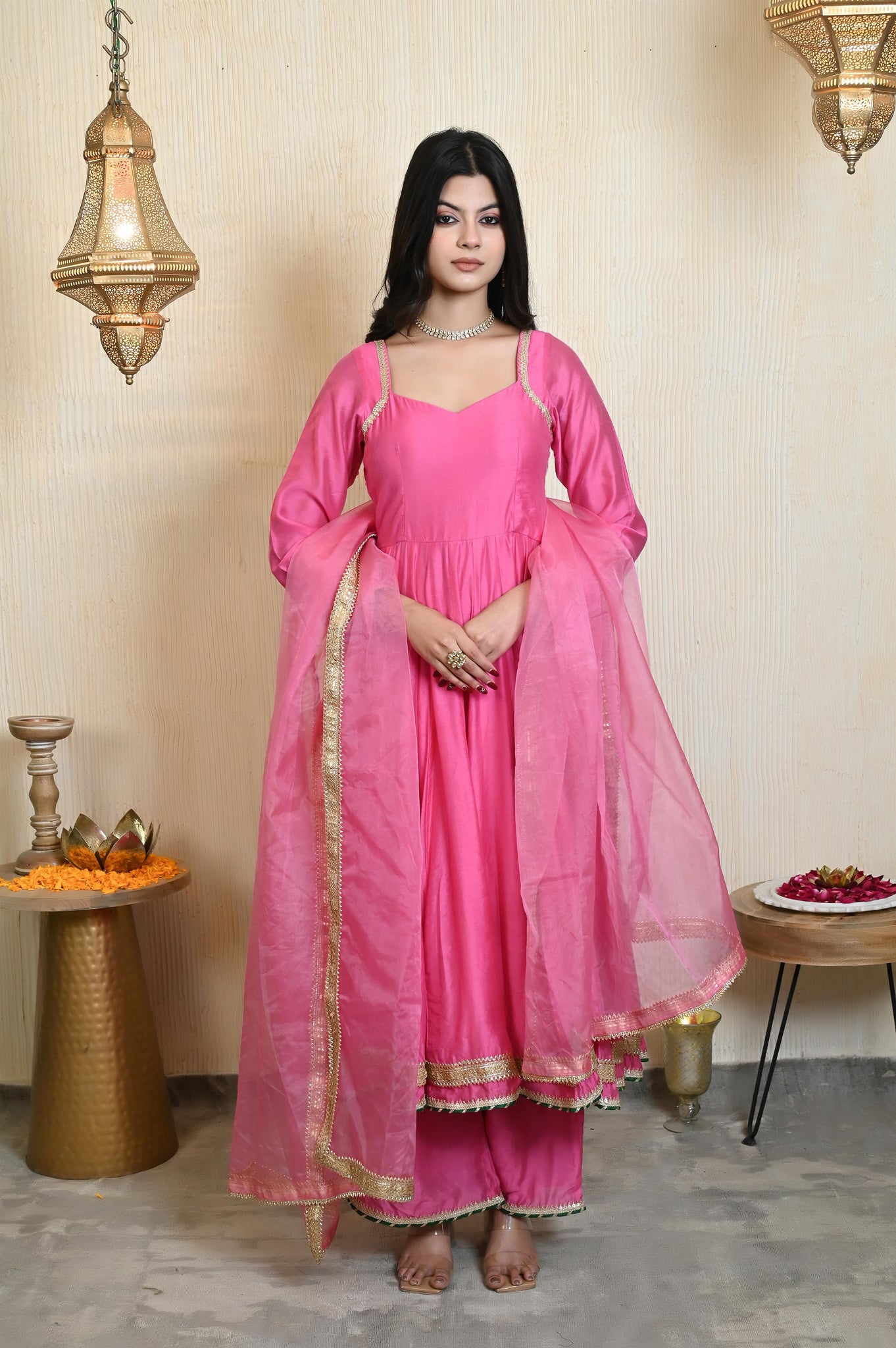 Pranavi Chanderi anarkali set