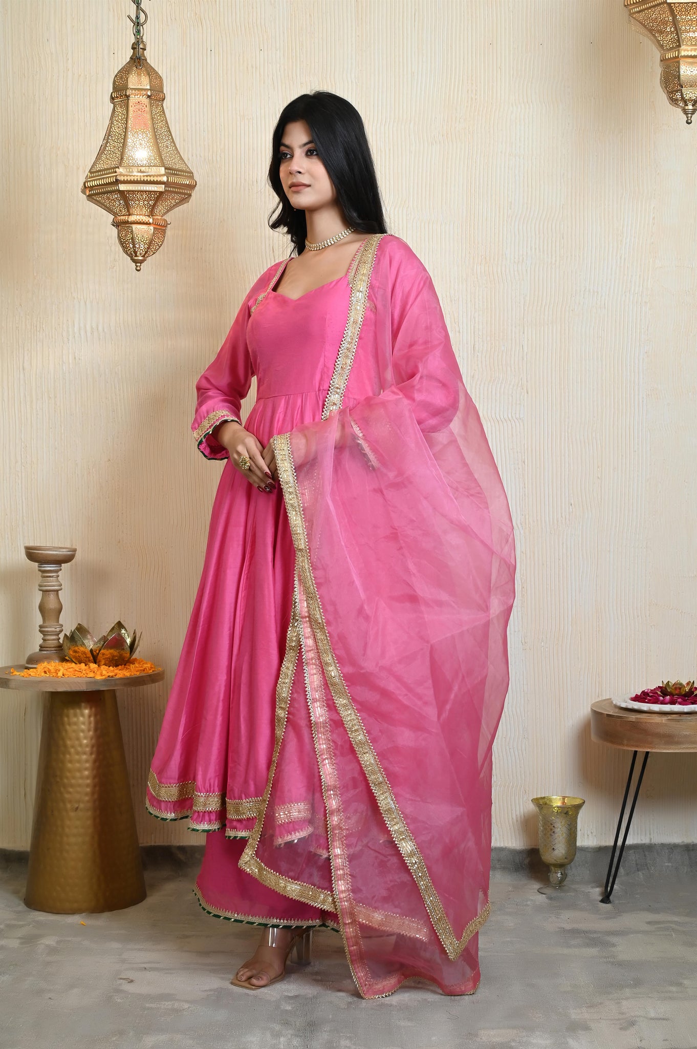 Pranavi Chanderi anarkali set