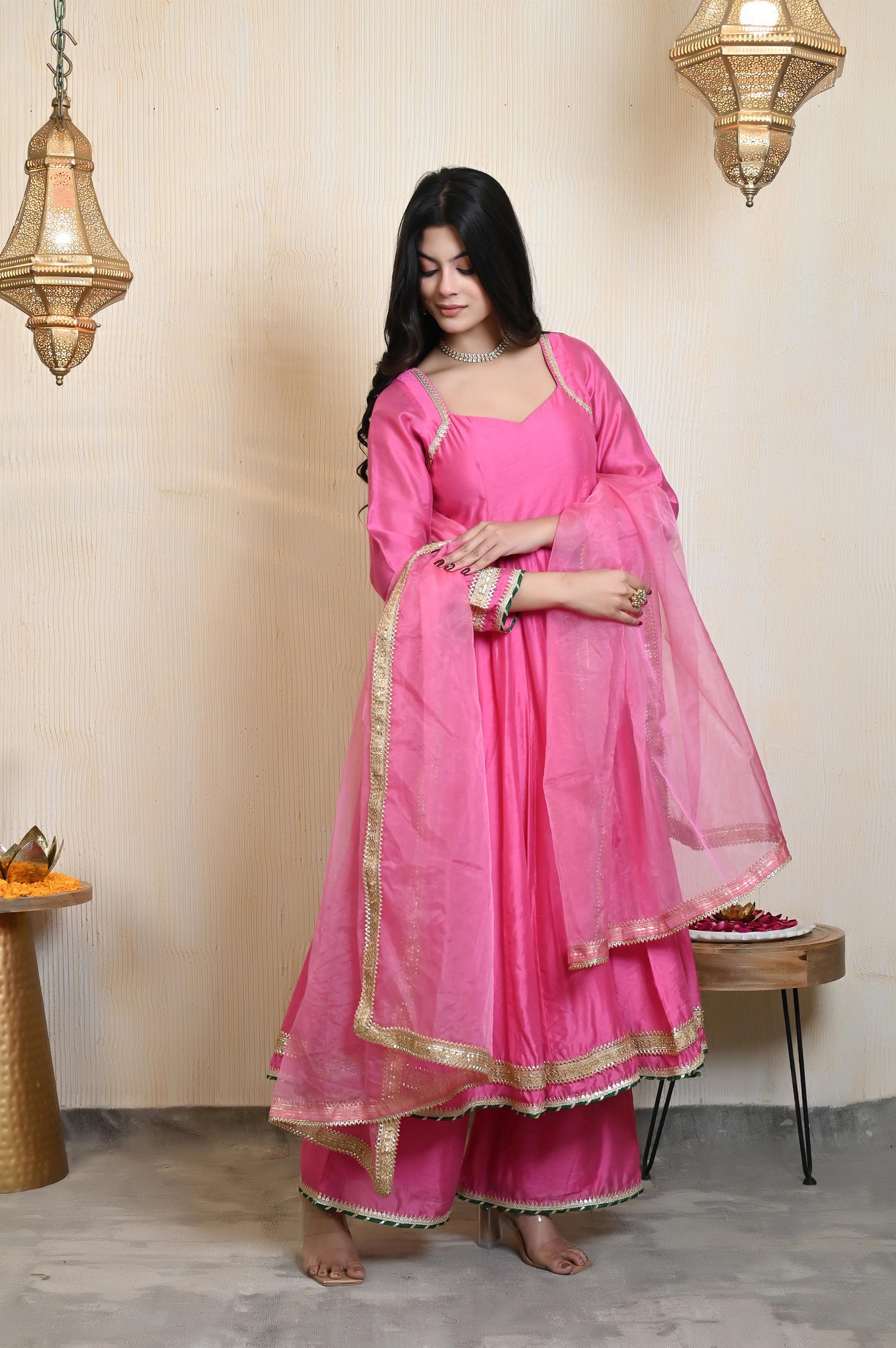 Pranavi Chanderi anarkali set
