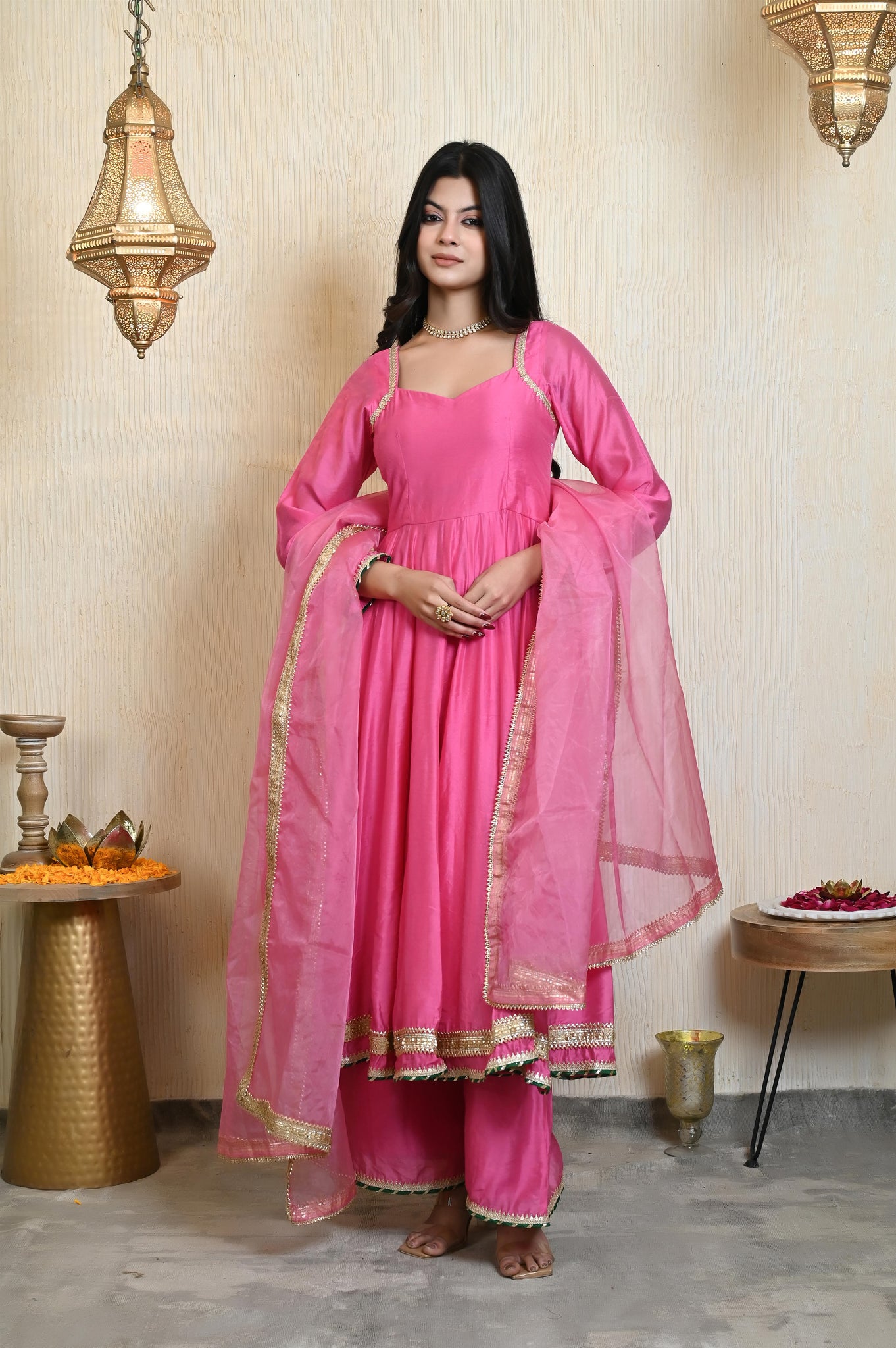 Pranavi Chanderi anarkali set